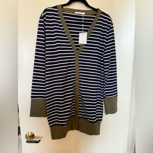 NWT Haute Edition Long Sleeve Stripe Snap Front Cardigan in Size Large